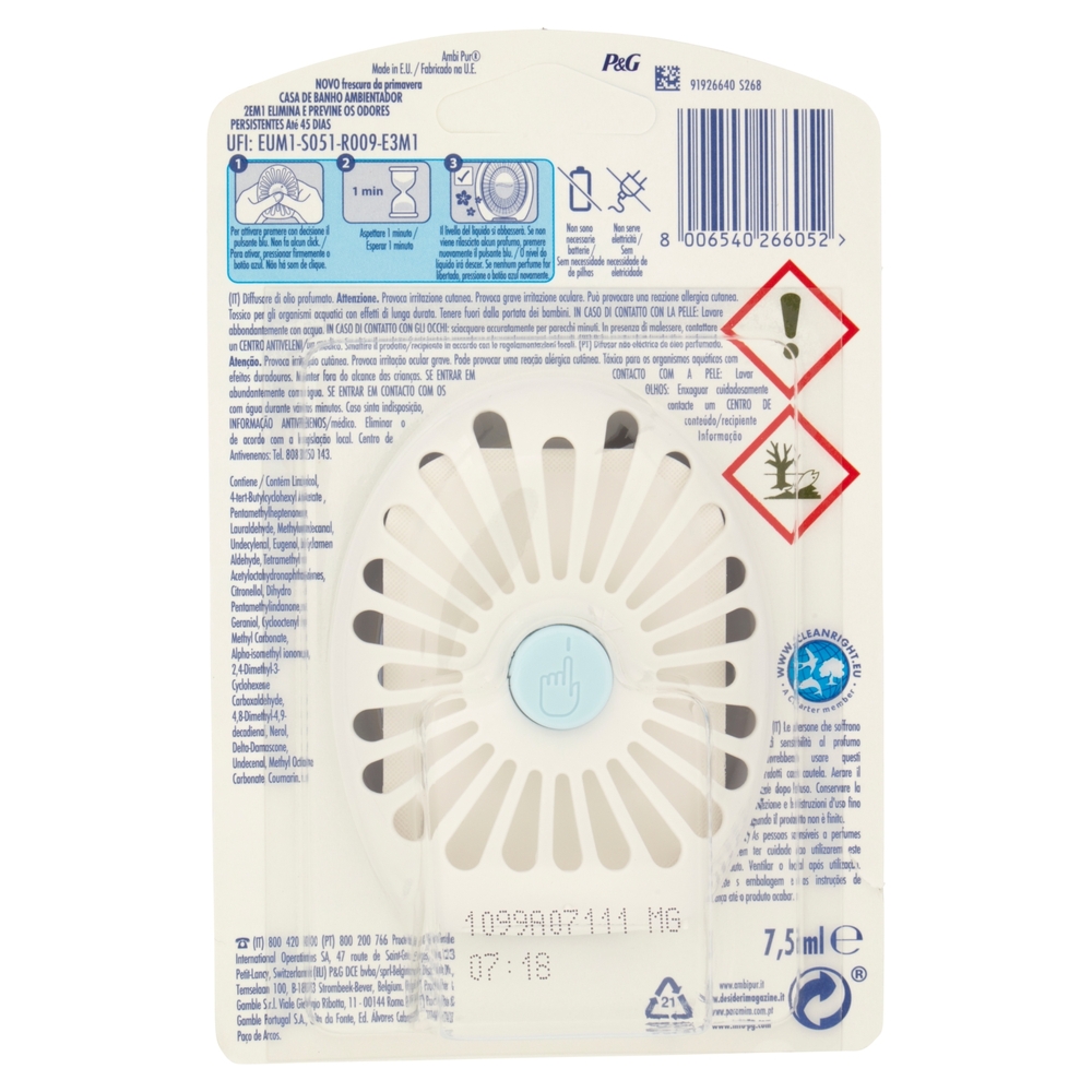 Ambi Pur Bagno 2in1 Elimina e Previene,Profumatore Ambienti,Lenor Risveglio Primaverile,1 Deodorante
